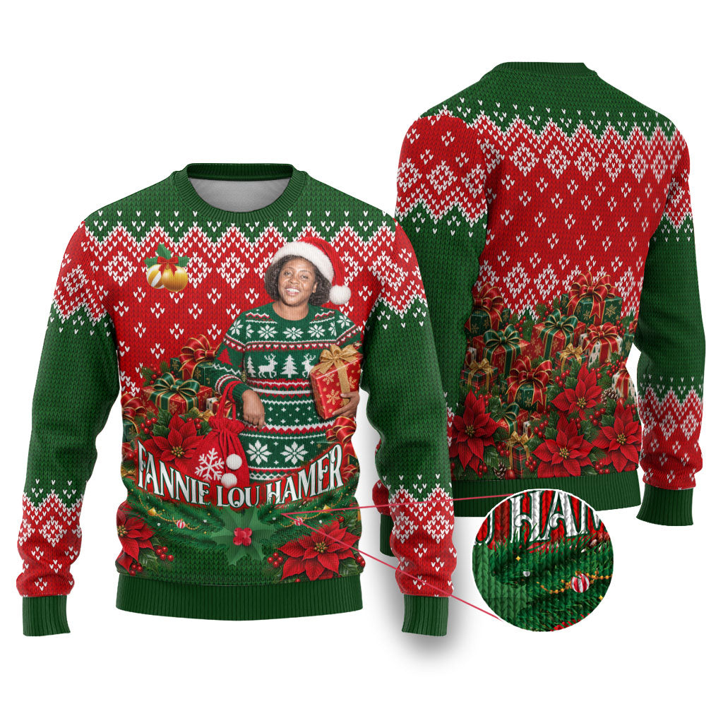 Fannie Lou Hamer Christmas Ugly Christmas Sweater Retro Ugly Christmas Pattern Civil Rights Activist