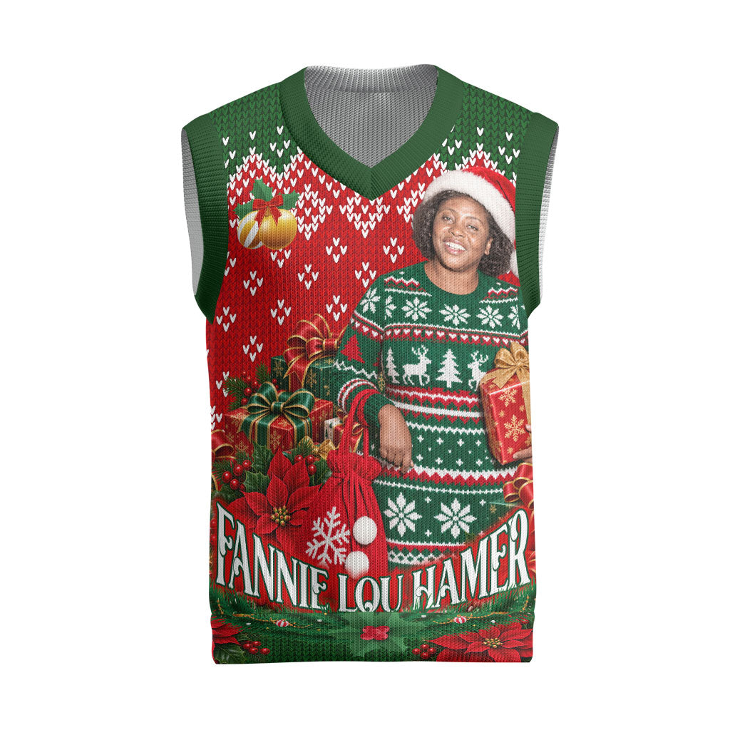 Fannie Lou Hamer Christmas Knitted V-Neck Vest Retro Ugly Christmas Pattern Civil Rights Activist