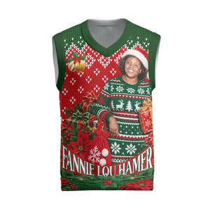 Fannie Lou Hamer Christmas Knitted V-Neck Vest Retro Ugly Christmas Pattern Civil Rights Activist