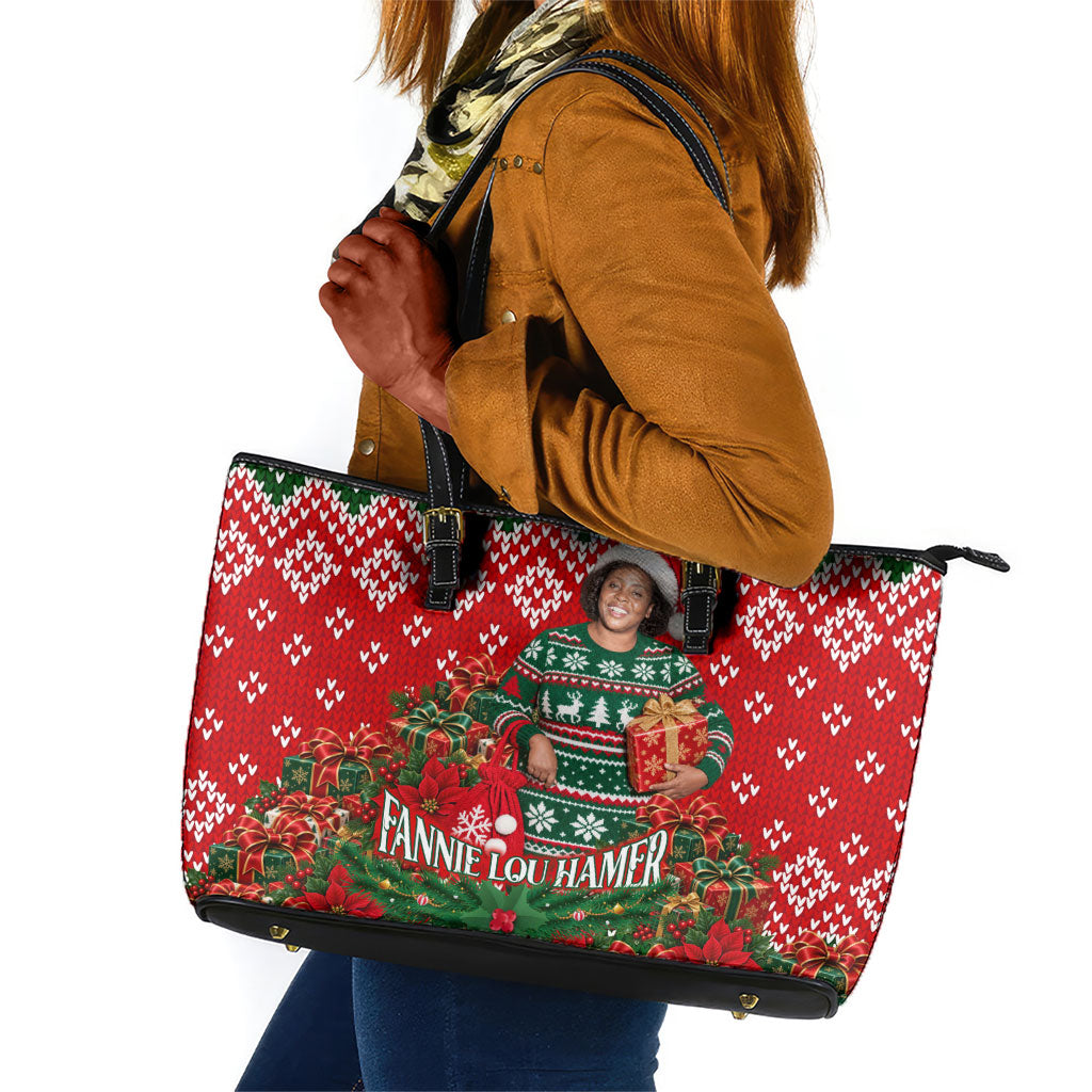 Fannie Lou Hamer Christmas Leather Tote Bag Retro Ugly Christmas Pattern Civil Rights Activist