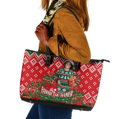 Fannie Lou Hamer Christmas Leather Tote Bag Retro Ugly Christmas Pattern Civil Rights Activist