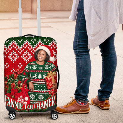 Fannie Lou Hamer Christmas Luggage Cover Retro Ugly Christmas Pattern Civil Rights Activist