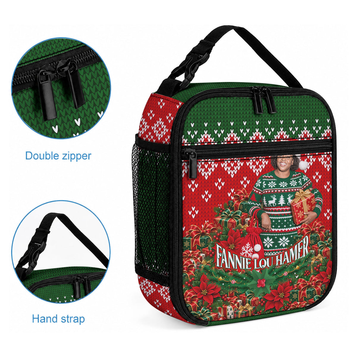 Fannie Lou Hamer Christmas Lunch Bag Retro Ugly Christmas Pattern Civil Rights Activist