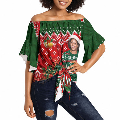 Fannie Lou Hamer Christmas Off Shoulder Wrap Waist Top Retro Ugly Christmas Pattern Civil Rights Activist
