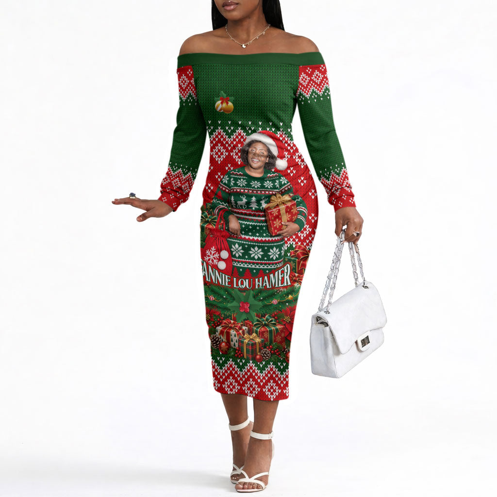 Fannie Lou Hamer Christmas Off The Shoulder Long Sleeve Dress Retro Ugly Christmas Pattern Civil Rights Activist