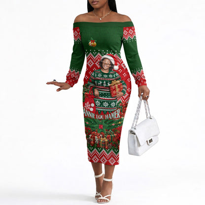 Fannie Lou Hamer Christmas Off The Shoulder Long Sleeve Dress Retro Ugly Christmas Pattern Civil Rights Activist