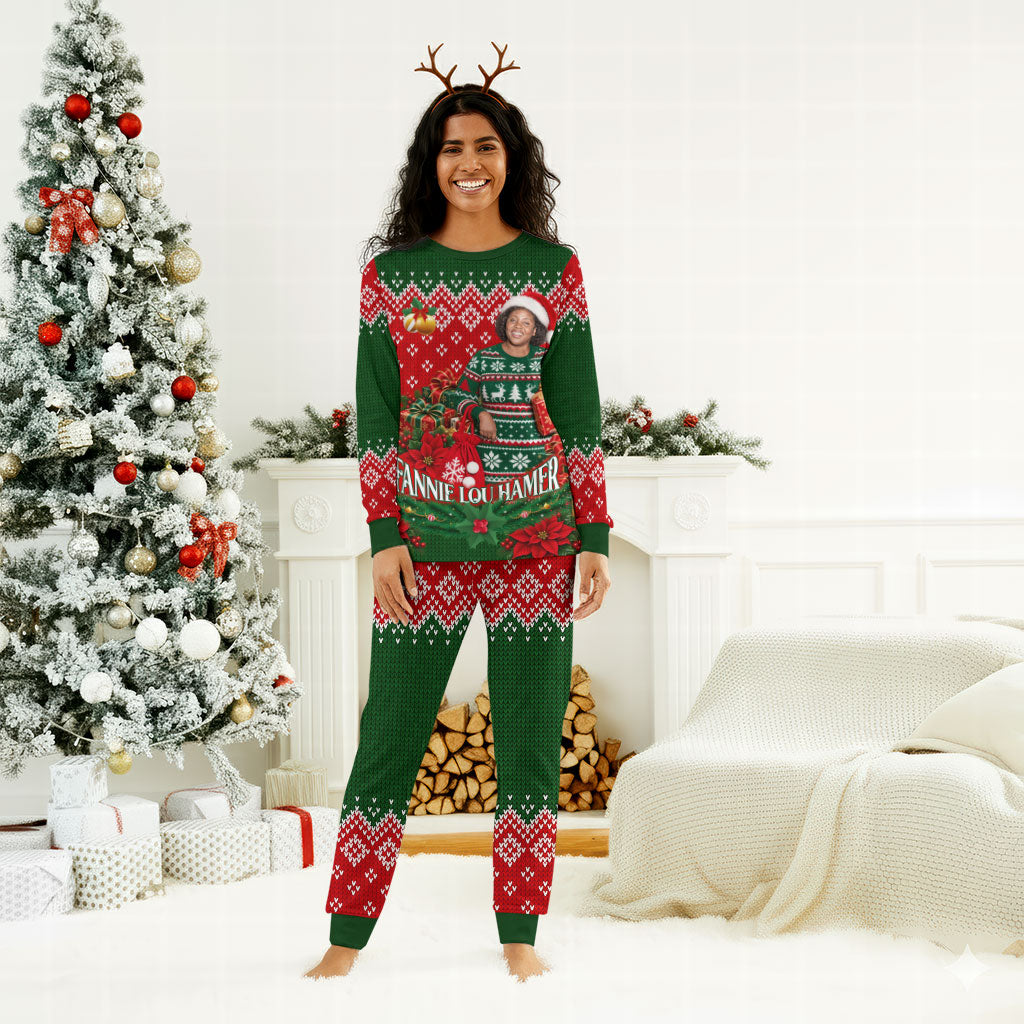 Fannie Lou Hamer Christmas Pajama Set Retro Ugly Christmas Pattern Civil Rights Activist