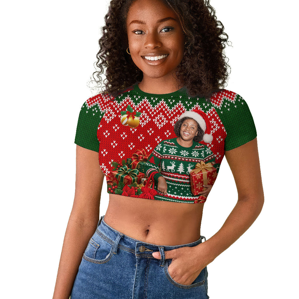 Fannie Lou Hamer Christmas Raglan Cropped T shirt Retro Ugly Christmas Pattern Civil Rights Activist