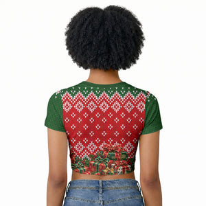 Fannie Lou Hamer Christmas Raglan Cropped T shirt Retro Ugly Christmas Pattern Civil Rights Activist