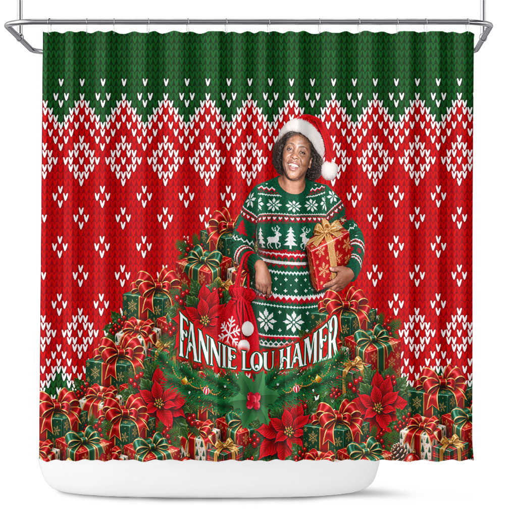 Fannie Lou Hamer Christmas Shower Curtain Retro Ugly Christmas Pattern Civil Rights Activist