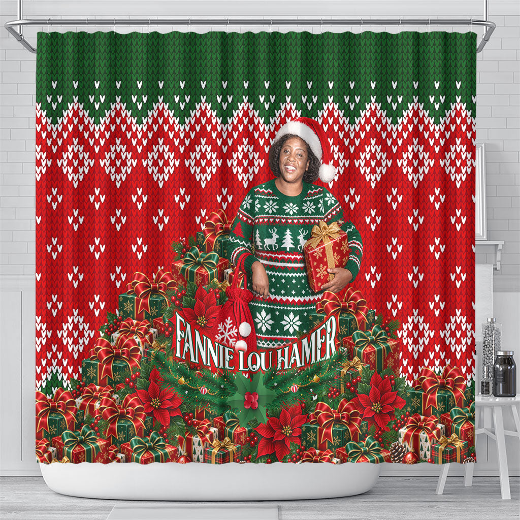 Fannie Lou Hamer Christmas Shower Curtain Retro Ugly Christmas Pattern Civil Rights Activist
