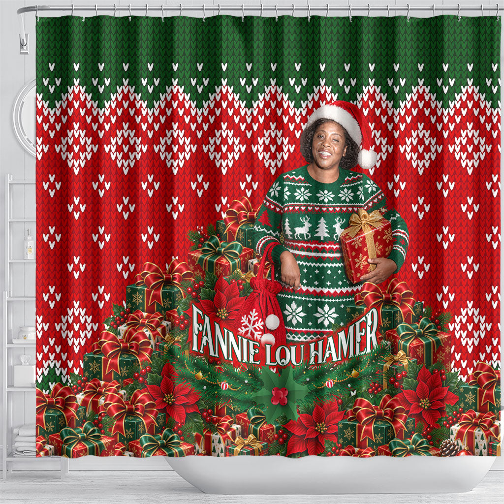 Fannie Lou Hamer Christmas Shower Curtain Retro Ugly Christmas Pattern Civil Rights Activist