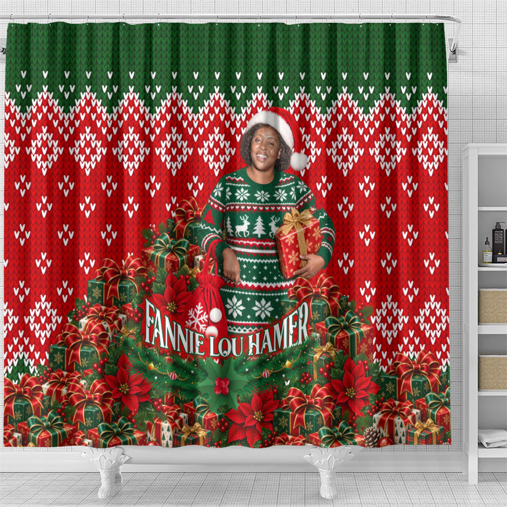 Fannie Lou Hamer Christmas Shower Curtain Retro Ugly Christmas Pattern Civil Rights Activist