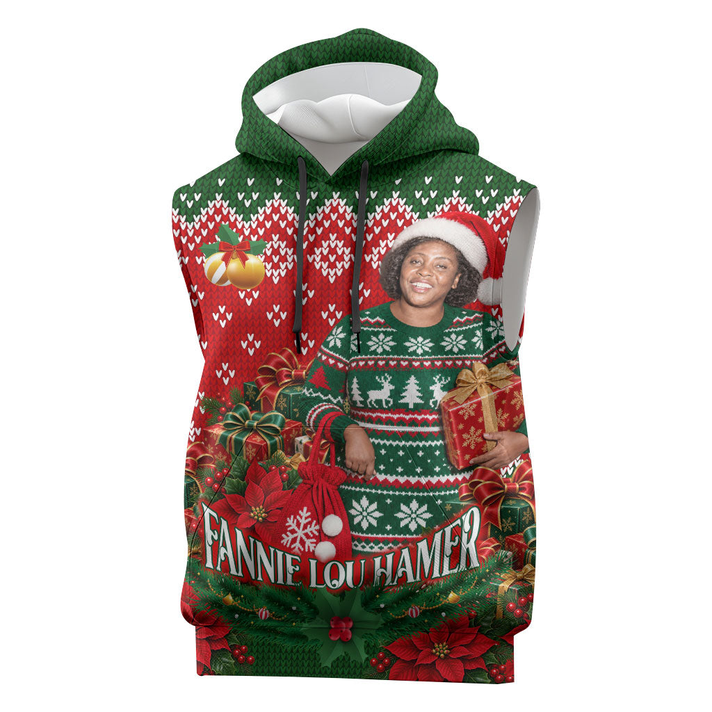 Fannie Lou Hamer Christmas Sleeveless Hoodie Retro Ugly Christmas Pattern Civil Rights Activist