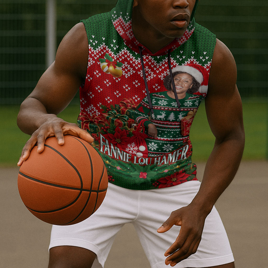 Fannie Lou Hamer Christmas Sleeveless Hoodie Retro Ugly Christmas Pattern Civil Rights Activist