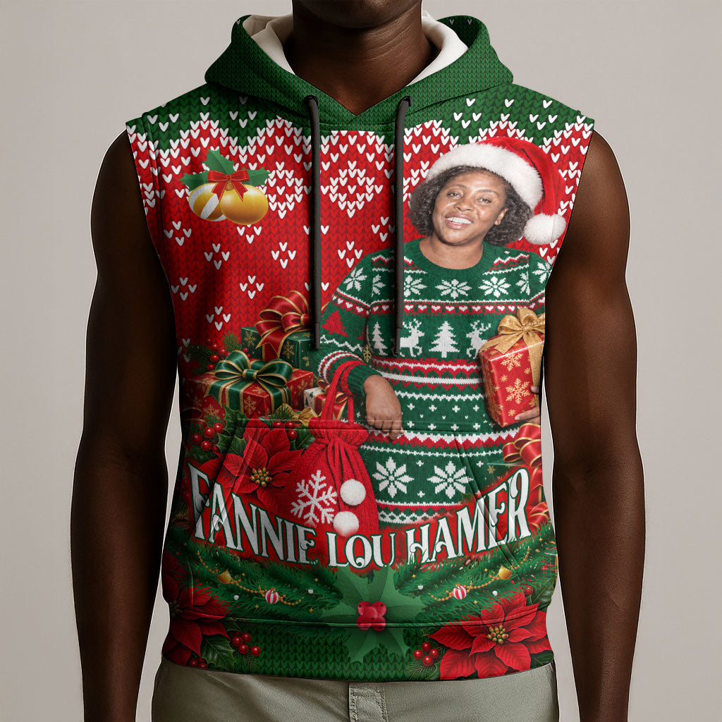 Fannie Lou Hamer Christmas Sleeveless Hoodie Retro Ugly Christmas Pattern Civil Rights Activist