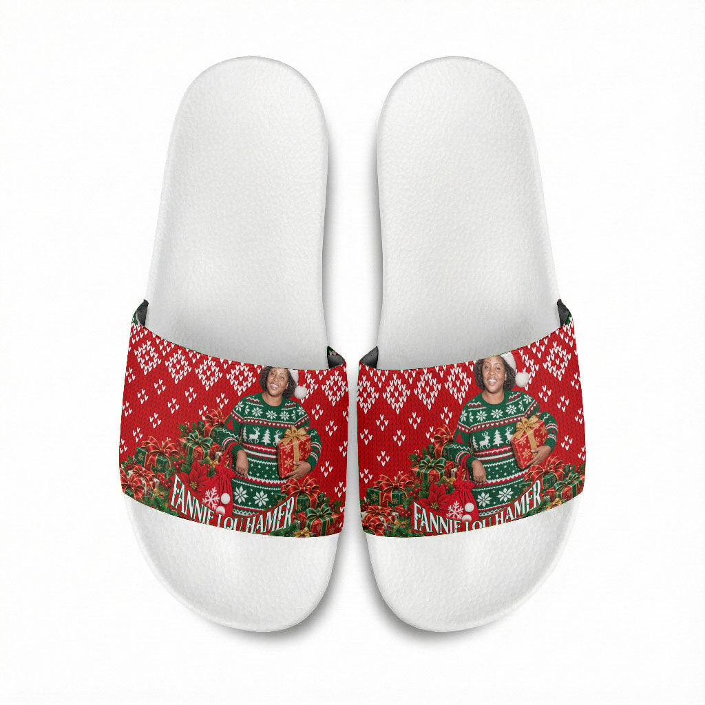 Fannie Lou Hamer Christmas Slide Sandals Retro Ugly Christmas Pattern Civil Rights Activist