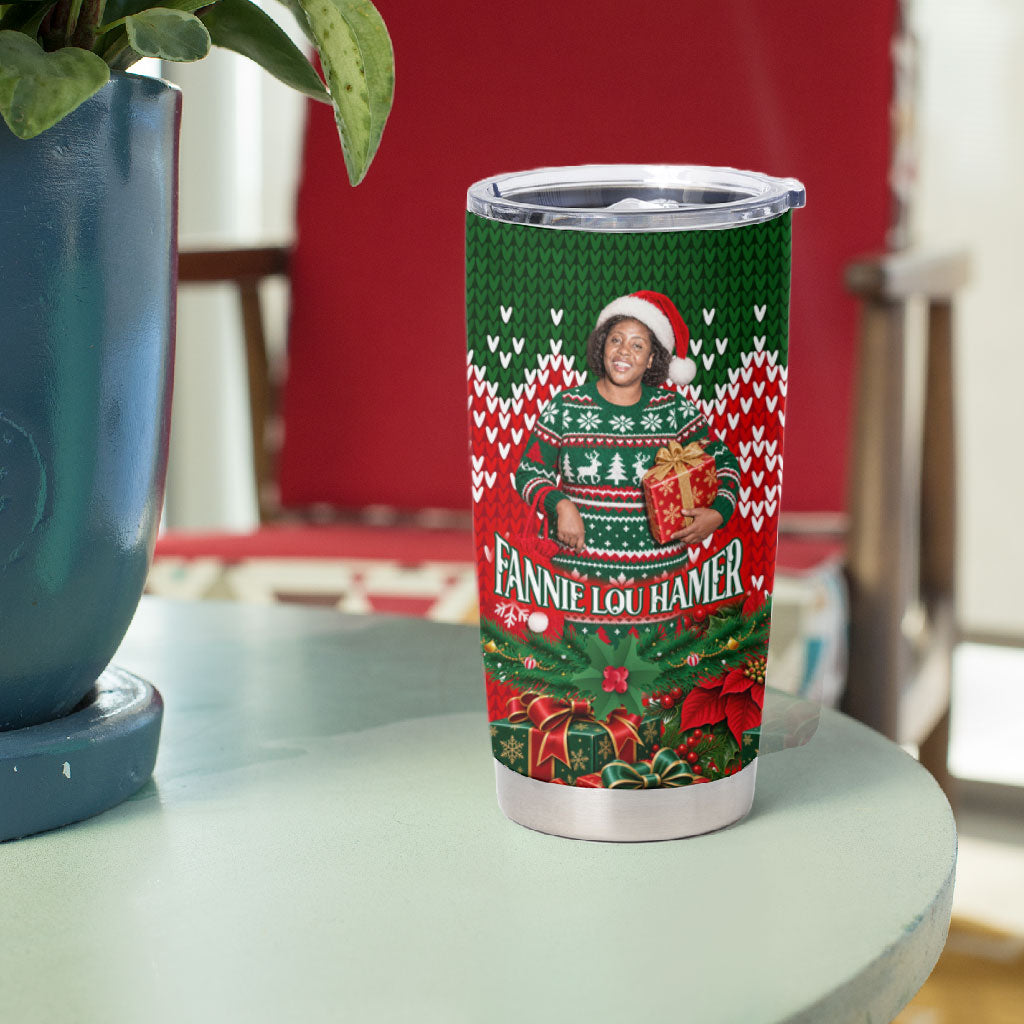 Fannie Lou Hamer Christmas Tumbler Cup Retro Ugly Christmas Pattern Civil Rights Activist