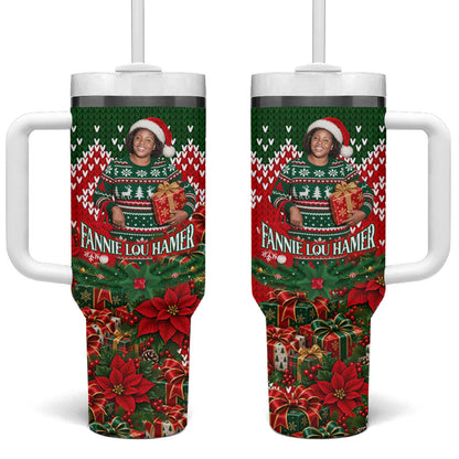 Fannie Lou Hamer Christmas Tumbler With Handle Retro Ugly Christmas Pattern Civil Rights Activist