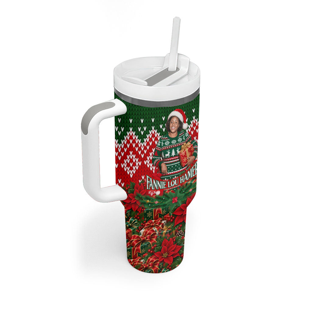 Fannie Lou Hamer Christmas Tumbler With Handle Retro Ugly Christmas Pattern Civil Rights Activist