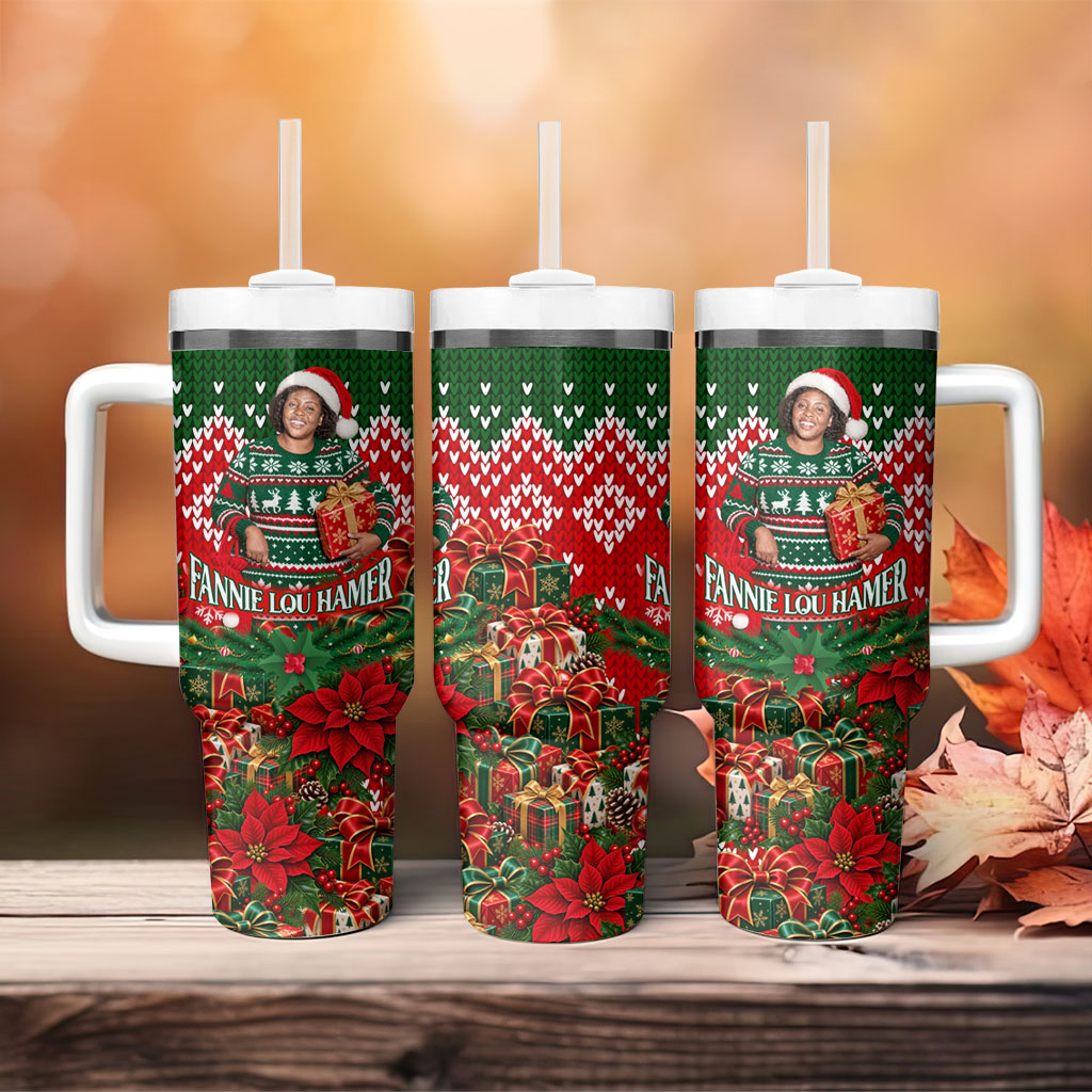 Fannie Lou Hamer Christmas Tumbler With Handle Retro Ugly Christmas Pattern Civil Rights Activist