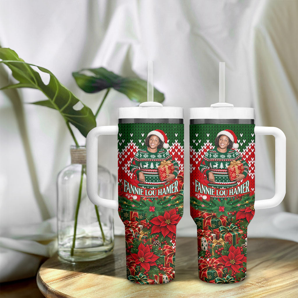 Fannie Lou Hamer Christmas Tumbler With Handle Retro Ugly Christmas Pattern Civil Rights Activist