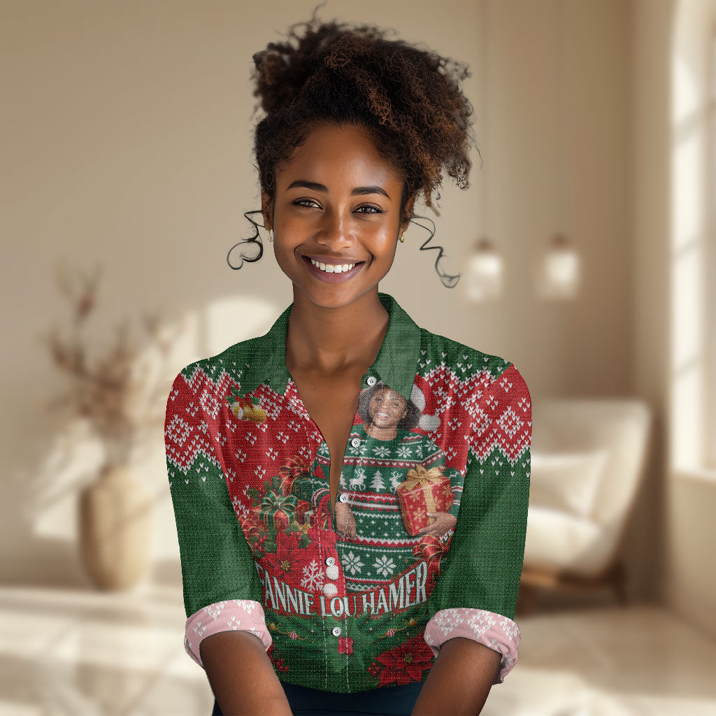 Fannie Lou Hamer Christmas Women Casual Shirt Retro Ugly Christmas Pattern Civil Rights Activist