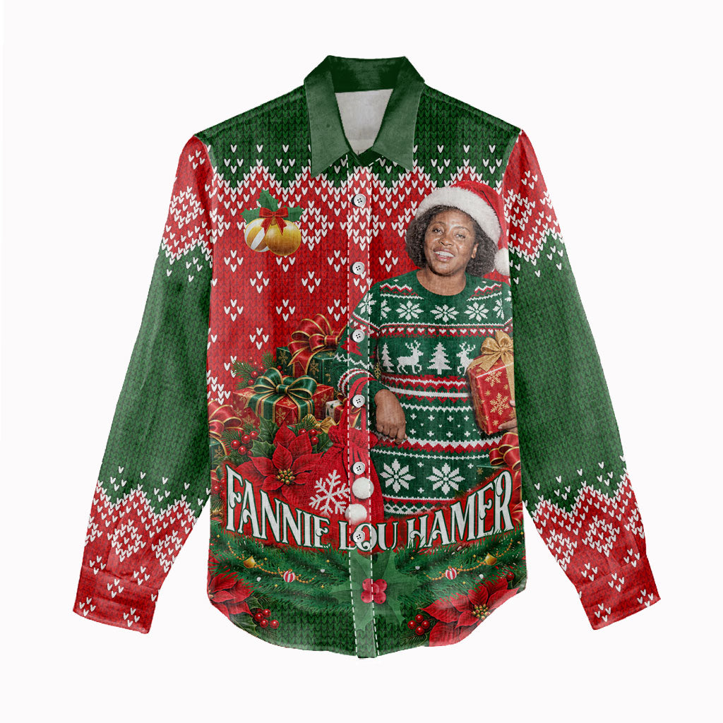 Fannie Lou Hamer Christmas Women Casual Shirt Retro Ugly Christmas Pattern Civil Rights Activist
