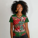 Fannie Lou Hamer Christmas Women V-Neck T-Shirt Retro Ugly Christmas Pattern Civil Rights Activist