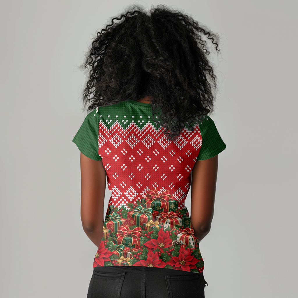 Fannie Lou Hamer Christmas Women V-Neck T-Shirt Retro Ugly Christmas Pattern Civil Rights Activist