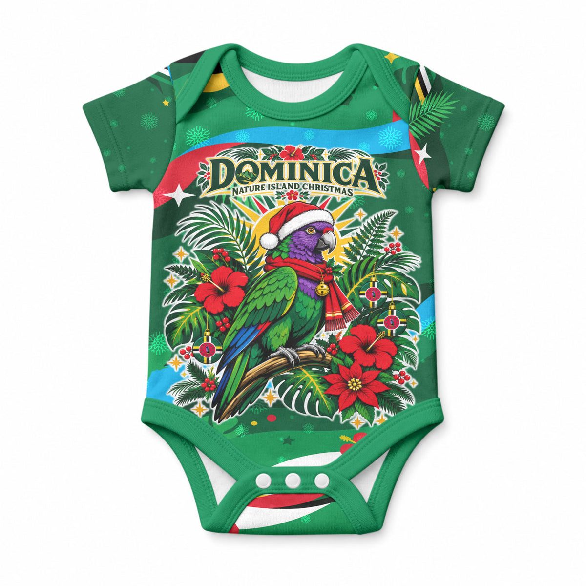 Dominica Sisserou Parrot Christmas Baby Onesie Nature Island Tropical Botanical Winter Holiday