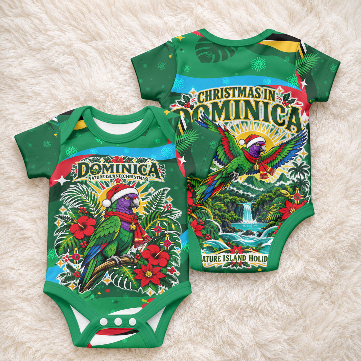 Dominica Sisserou Parrot Christmas Baby Onesie Nature Island Tropical Botanical Winter Holiday