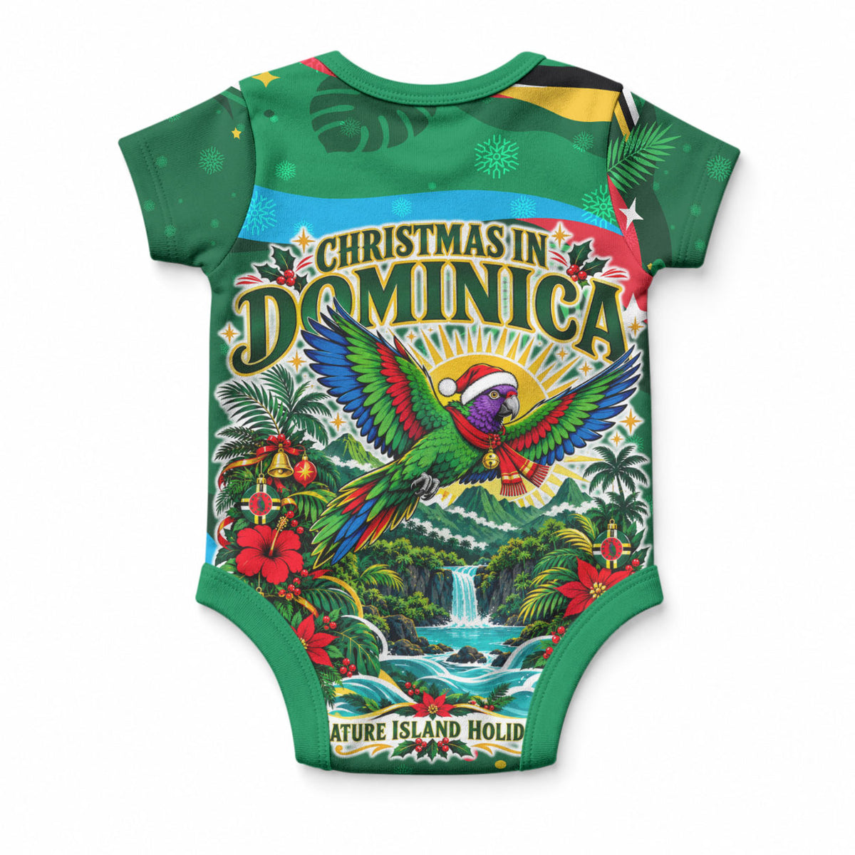 Dominica Sisserou Parrot Christmas Baby Onesie Nature Island Tropical Botanical Winter Holiday