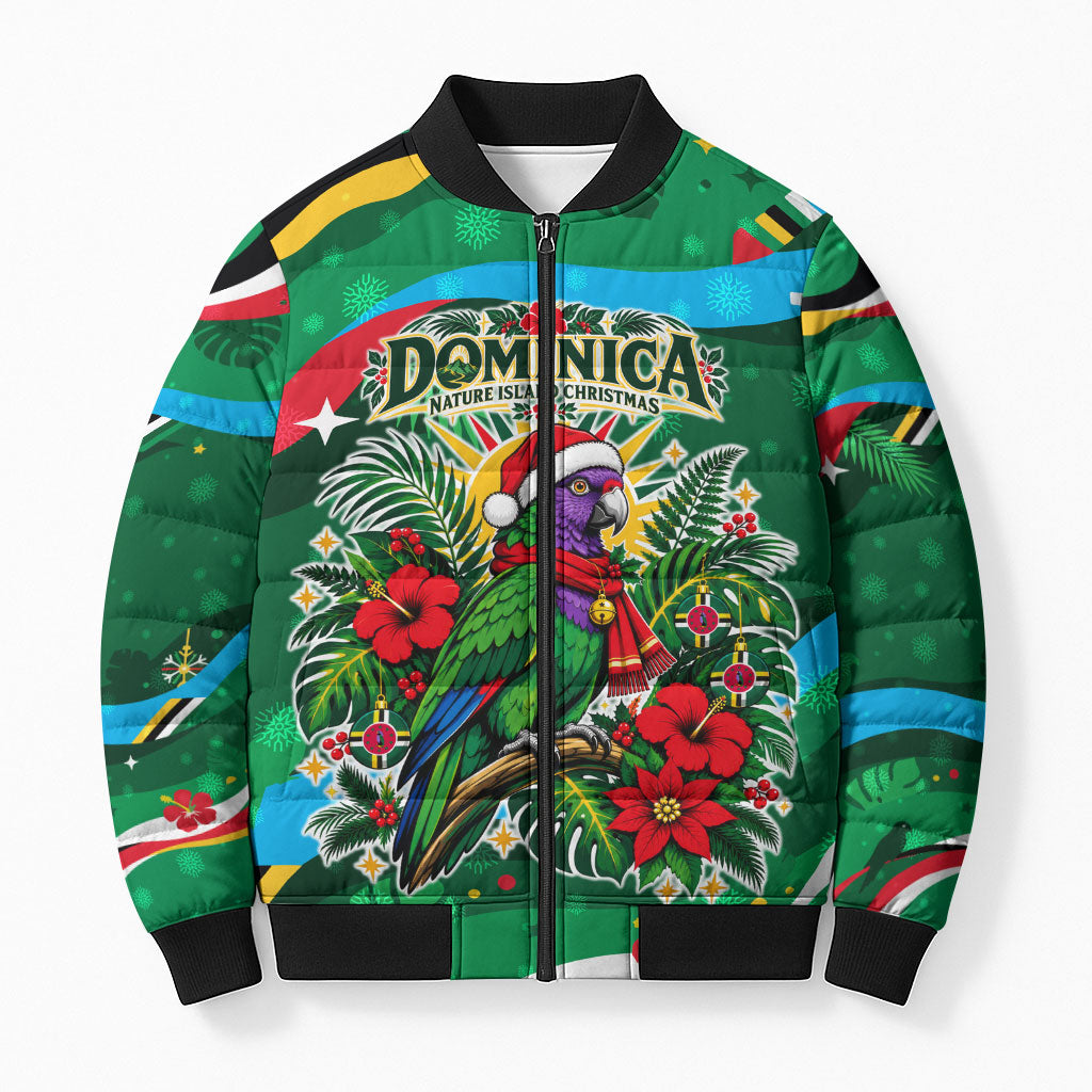 Dominica Sisserou Parrot Christmas Bomber Puffer Jacket Nature Island Tropical Botanical Winter Holiday