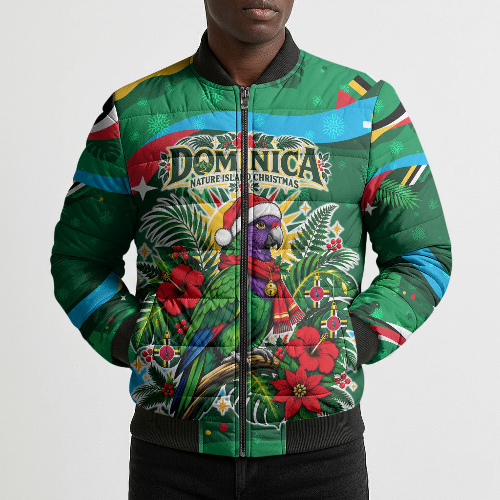 Dominica Sisserou Parrot Christmas Bomber Puffer Jacket Nature Island Tropical Botanical Winter Holiday