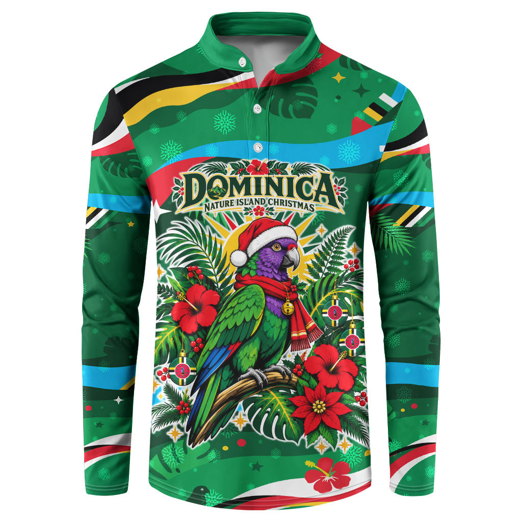 Dominica Sisserou Parrot Christmas Button Sweatshirt Nature Island Tropical Botanical Winter Holiday