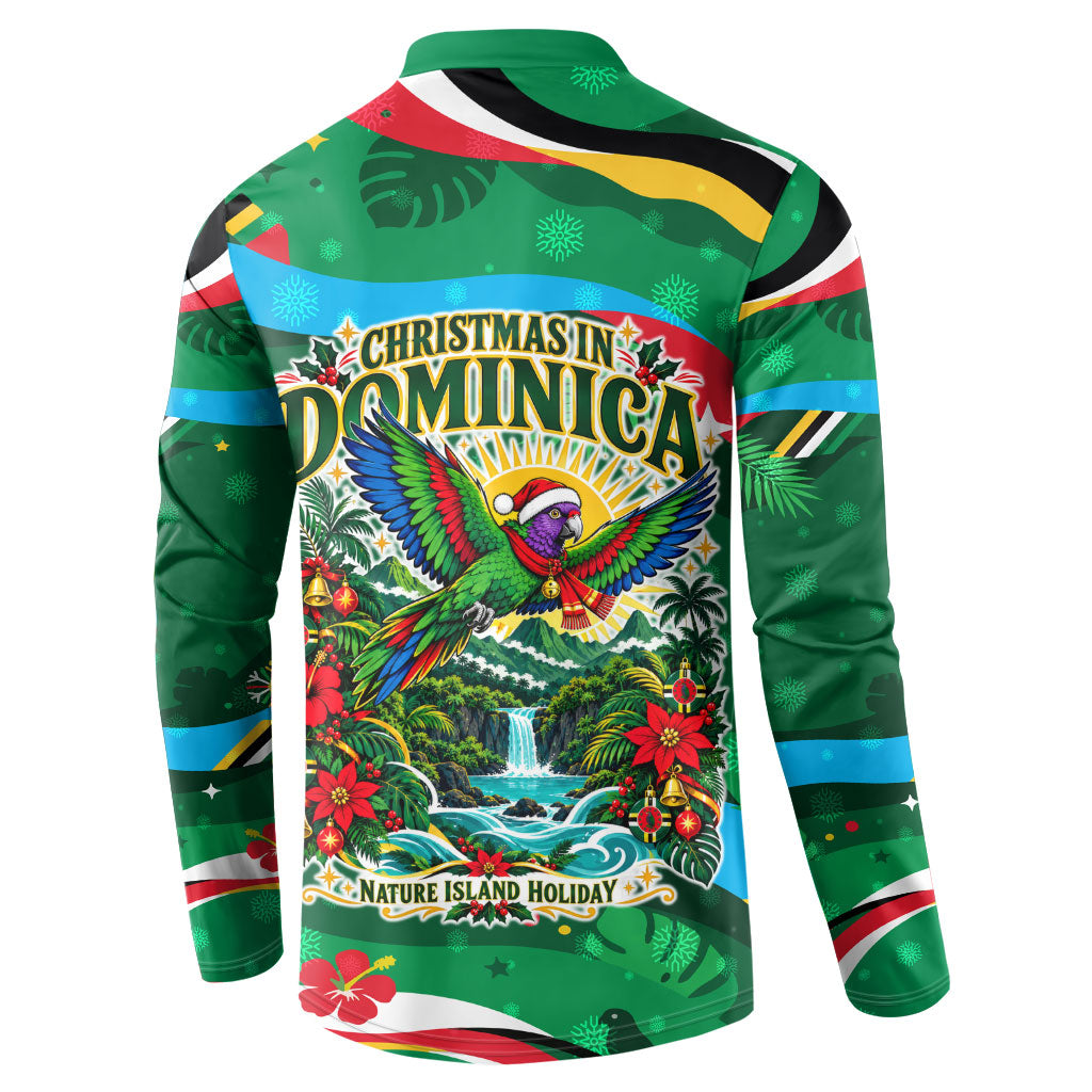 Dominica Sisserou Parrot Christmas Button Sweatshirt Nature Island Tropical Botanical Winter Holiday