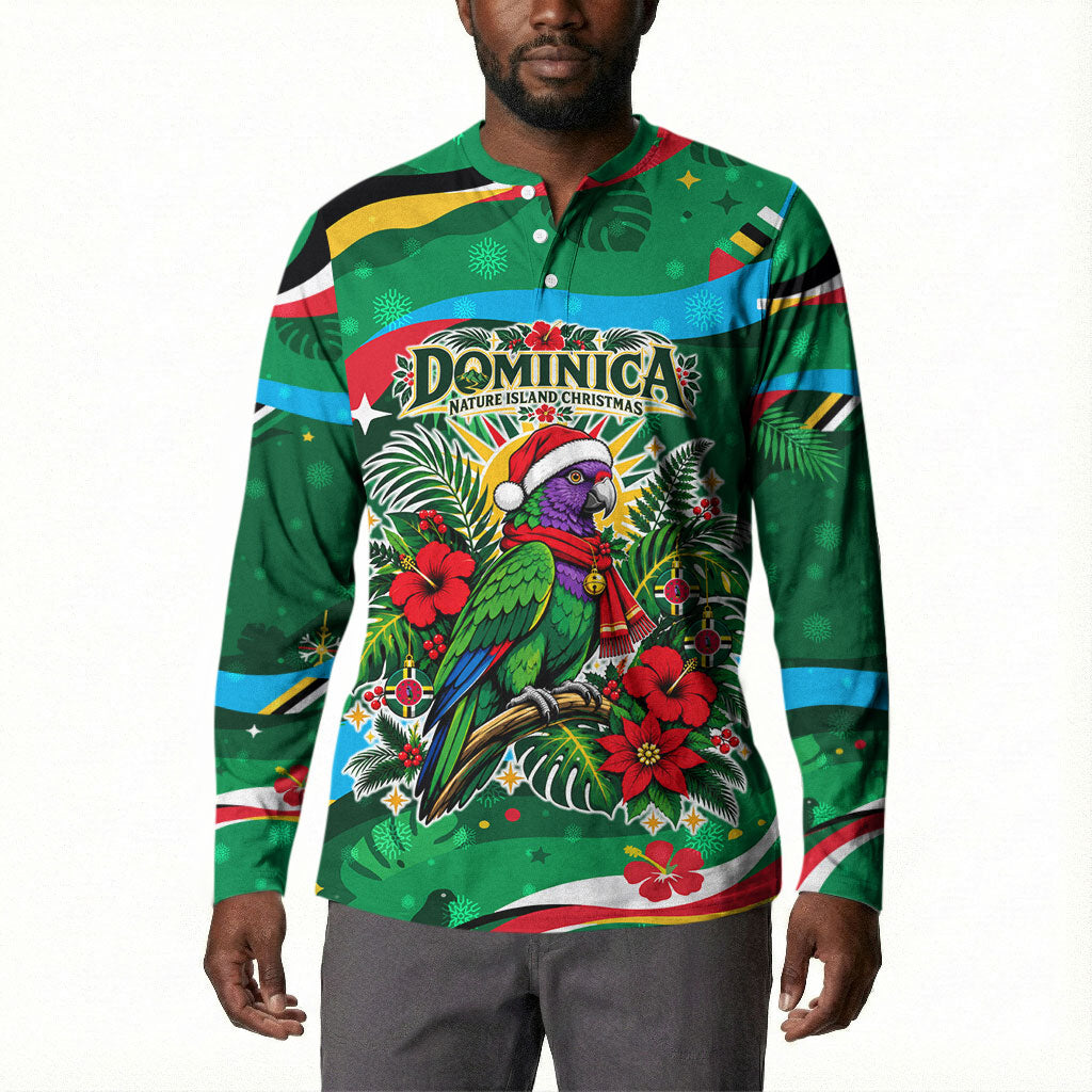 Dominica Sisserou Parrot Christmas Button Sweatshirt Nature Island Tropical Botanical Winter Holiday