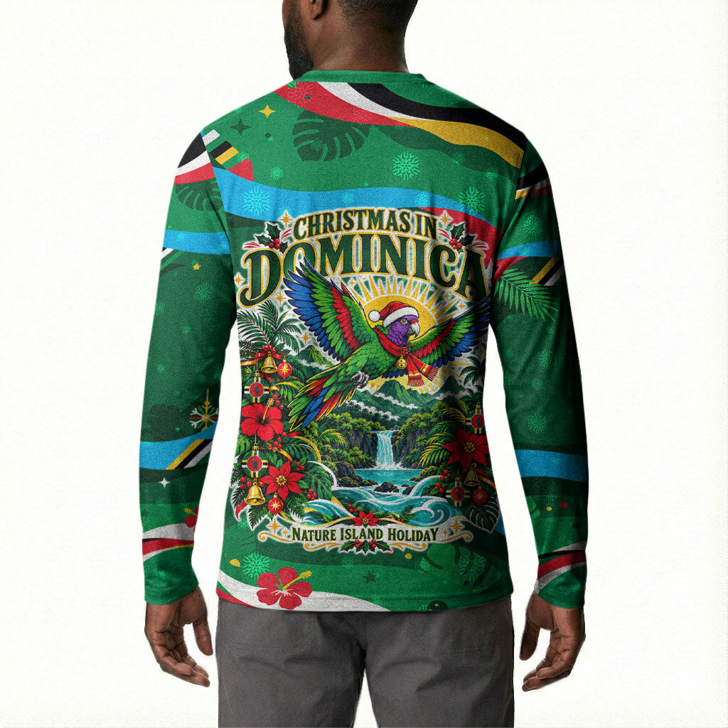 Dominica Sisserou Parrot Christmas Button Sweatshirt Nature Island Tropical Botanical Winter Holiday