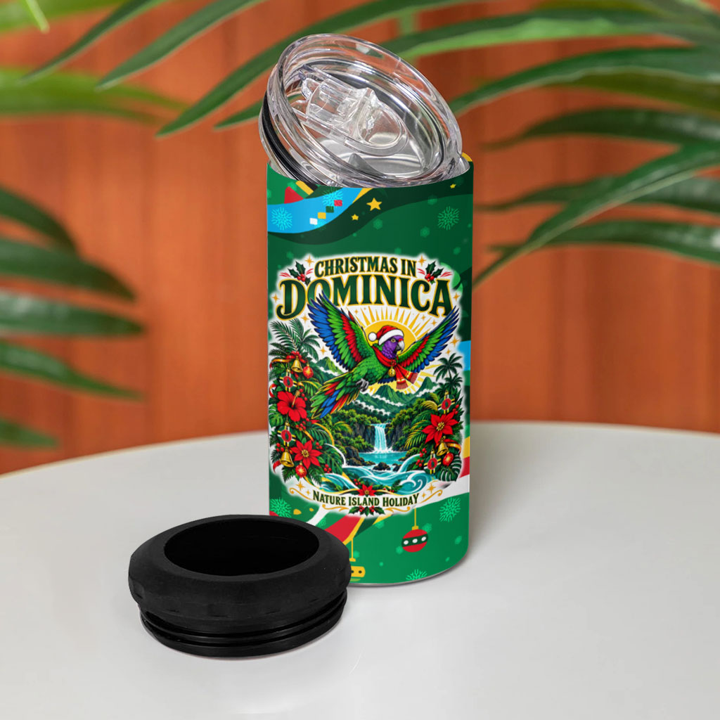Dominica Sisserou Parrot Christmas 4 in 1 Can Cooler Tumbler Nature Island Tropical Botanical Winter Holiday