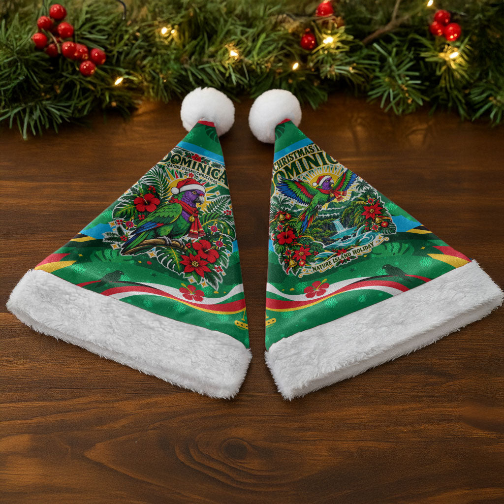 Dominica Sisserou Parrot Christmas Santa Hat Nature Island Tropical Botanical Winter Holiday
