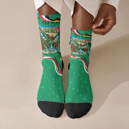 Dominica Sisserou Parrot Christmas Crew Socks Nature Island Tropical Botanical Winter Holiday