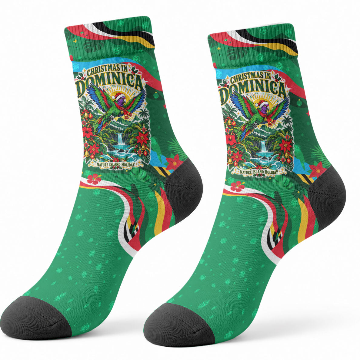 Dominica Sisserou Parrot Christmas Crew Socks Nature Island Tropical Botanical Winter Holiday