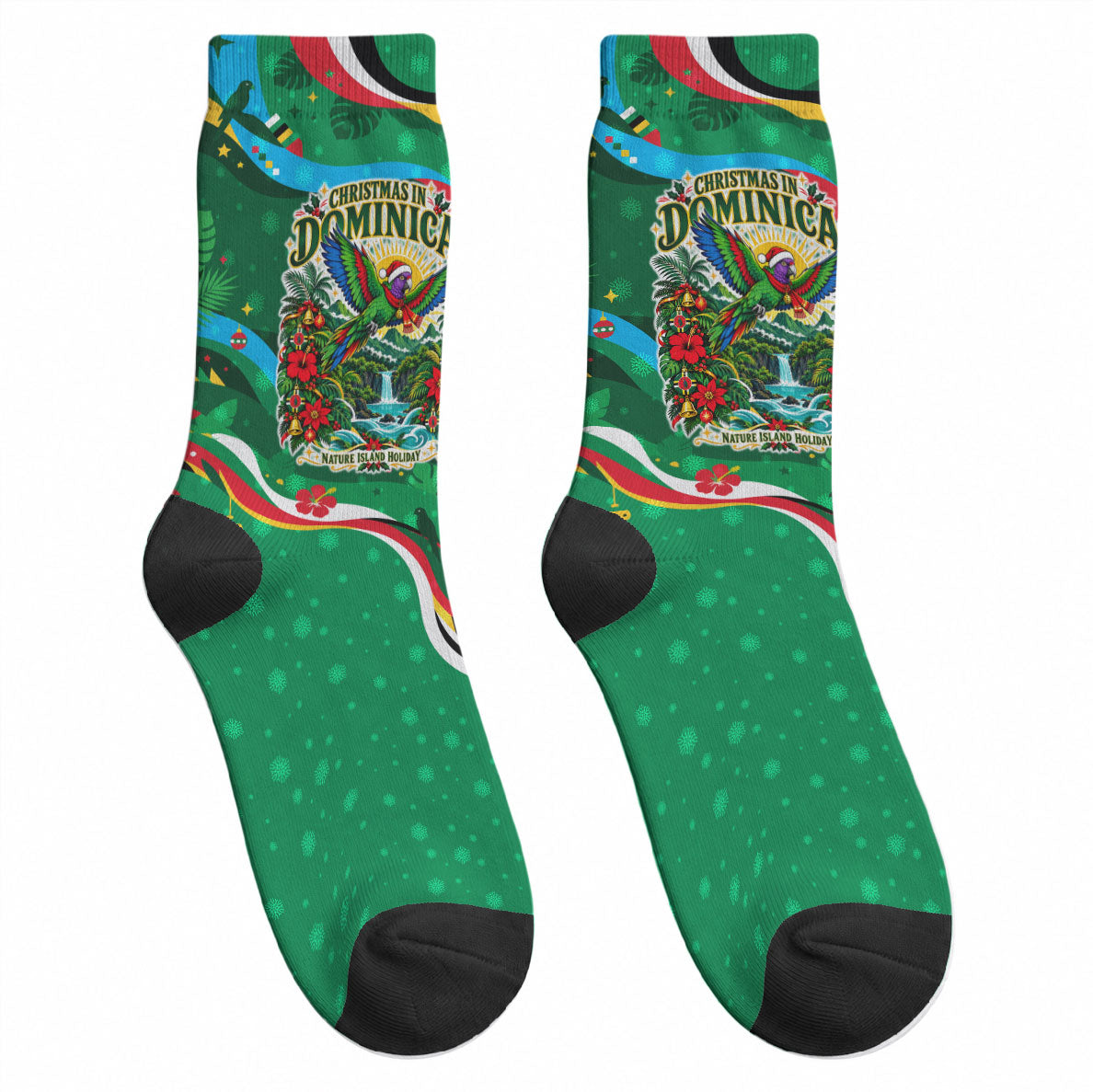 Dominica Sisserou Parrot Christmas Crew Socks Nature Island Tropical Botanical Winter Holiday