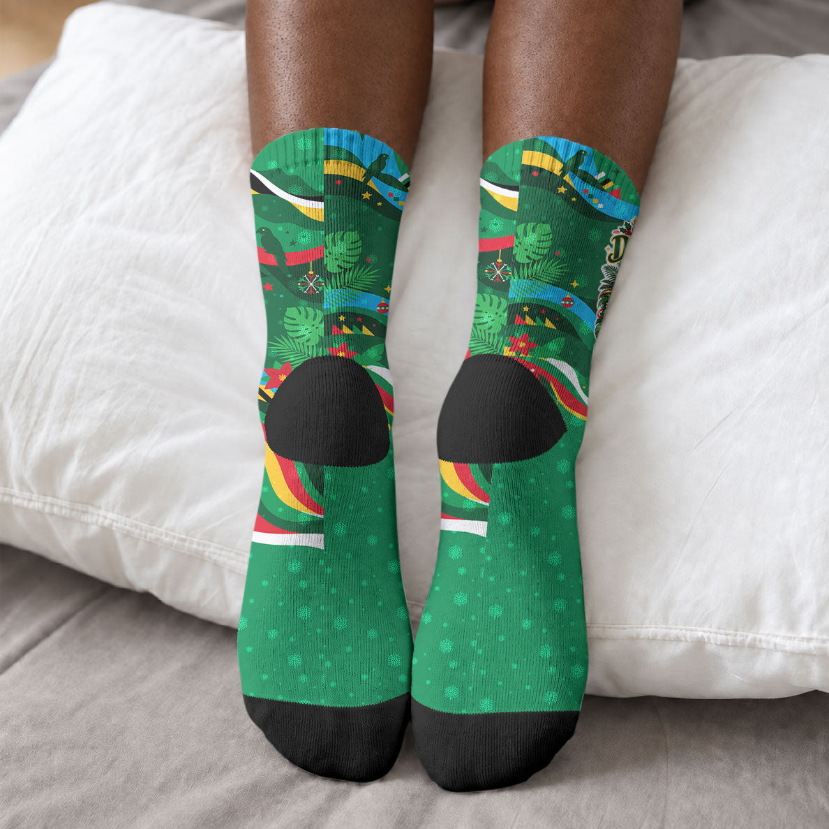 Dominica Sisserou Parrot Christmas Crew Socks Nature Island Tropical Botanical Winter Holiday