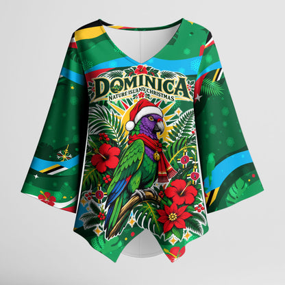 Dominica Sisserou Parrot Christmas Kimono Sleeve Blouse Nature Island Tropical Botanical Winter Holiday