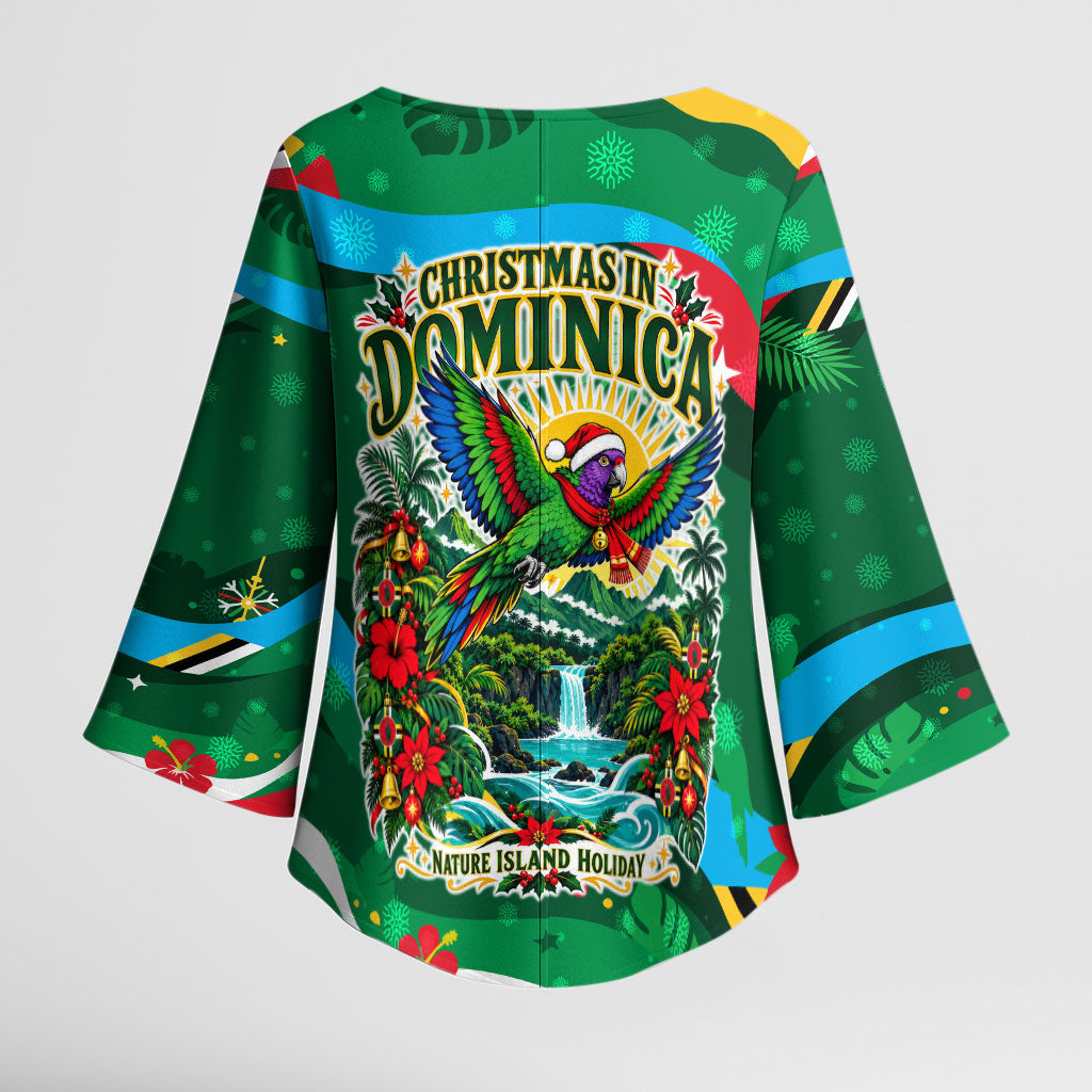 Dominica Sisserou Parrot Christmas Kimono Sleeve Blouse Nature Island Tropical Botanical Winter Holiday