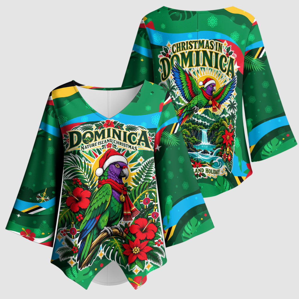Dominica Sisserou Parrot Christmas Kimono Sleeve Blouse Nature Island Tropical Botanical Winter Holiday