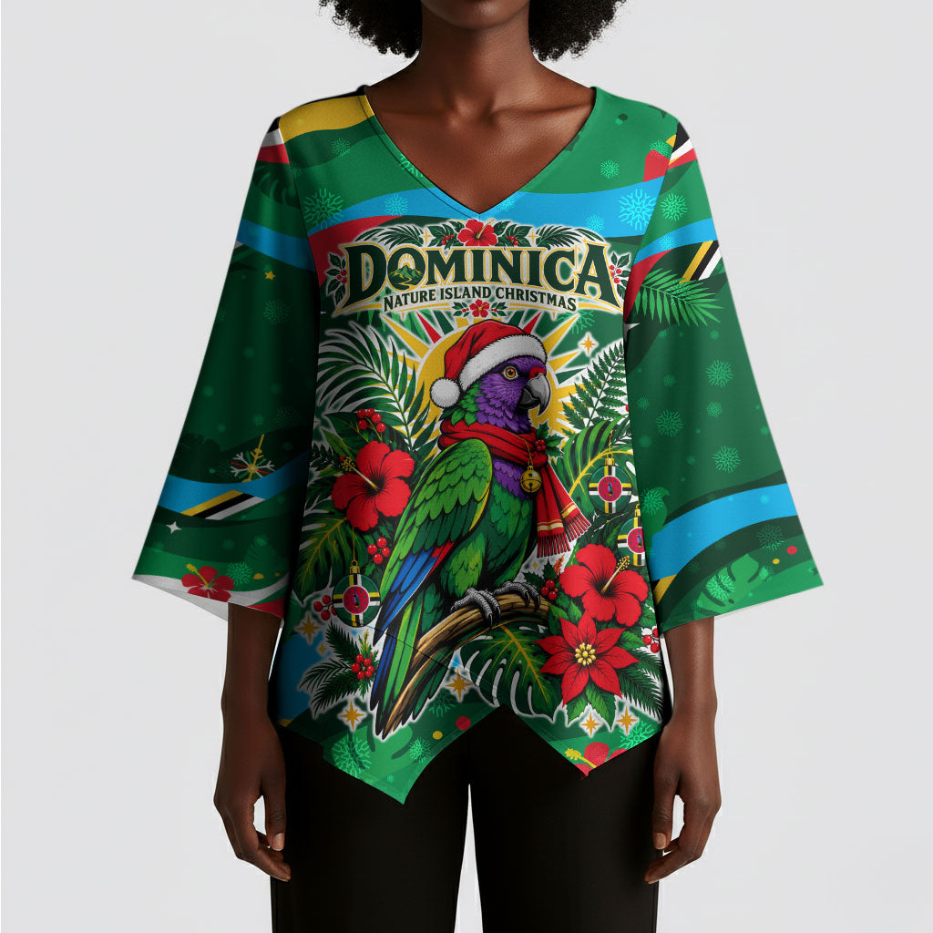 Dominica Sisserou Parrot Christmas Kimono Sleeve Blouse Nature Island Tropical Botanical Winter Holiday