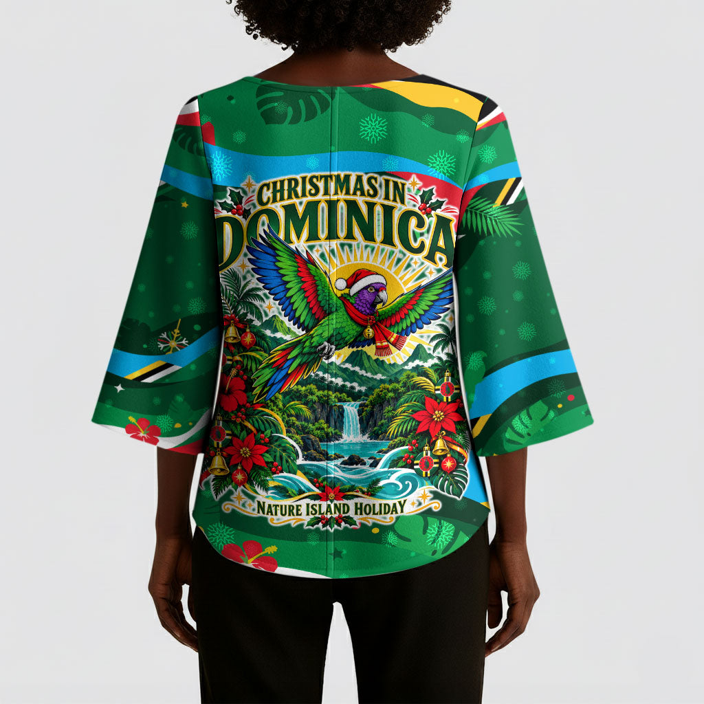 Dominica Sisserou Parrot Christmas Kimono Sleeve Blouse Nature Island Tropical Botanical Winter Holiday